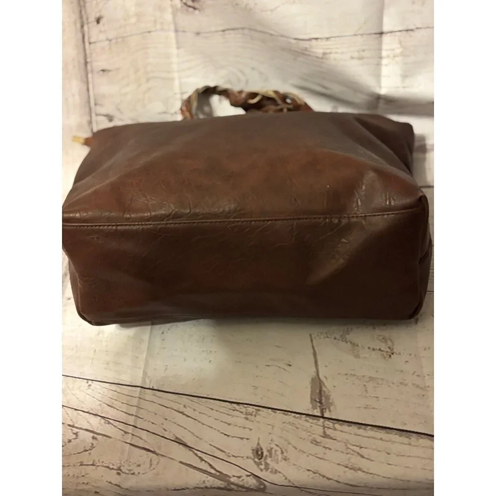 WEIMEIBAIGE Brown Leather Large Classy Chic Tote Handbag